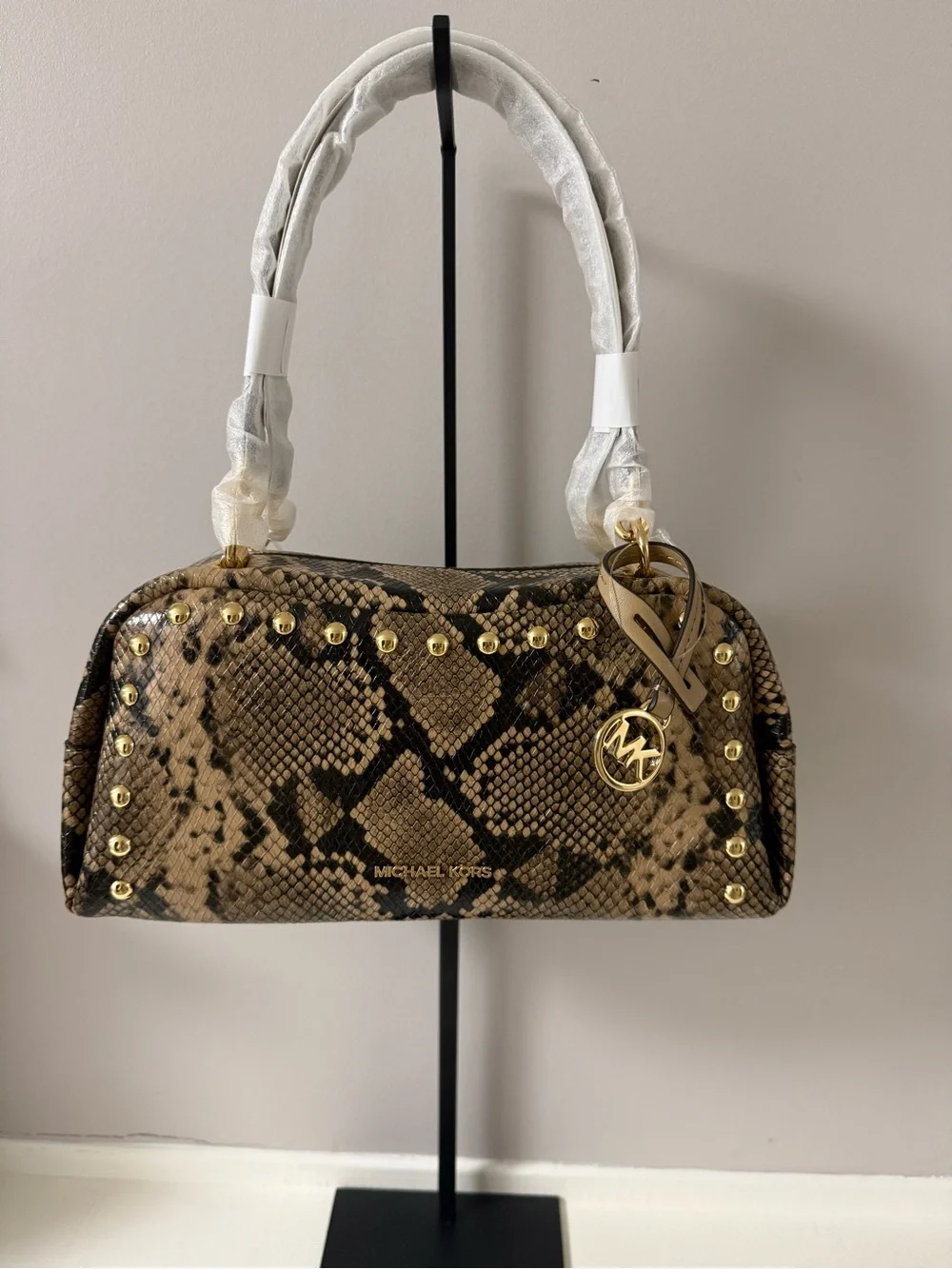 Michael Kors Snake-Print Shoulder Bag with Gold Accents